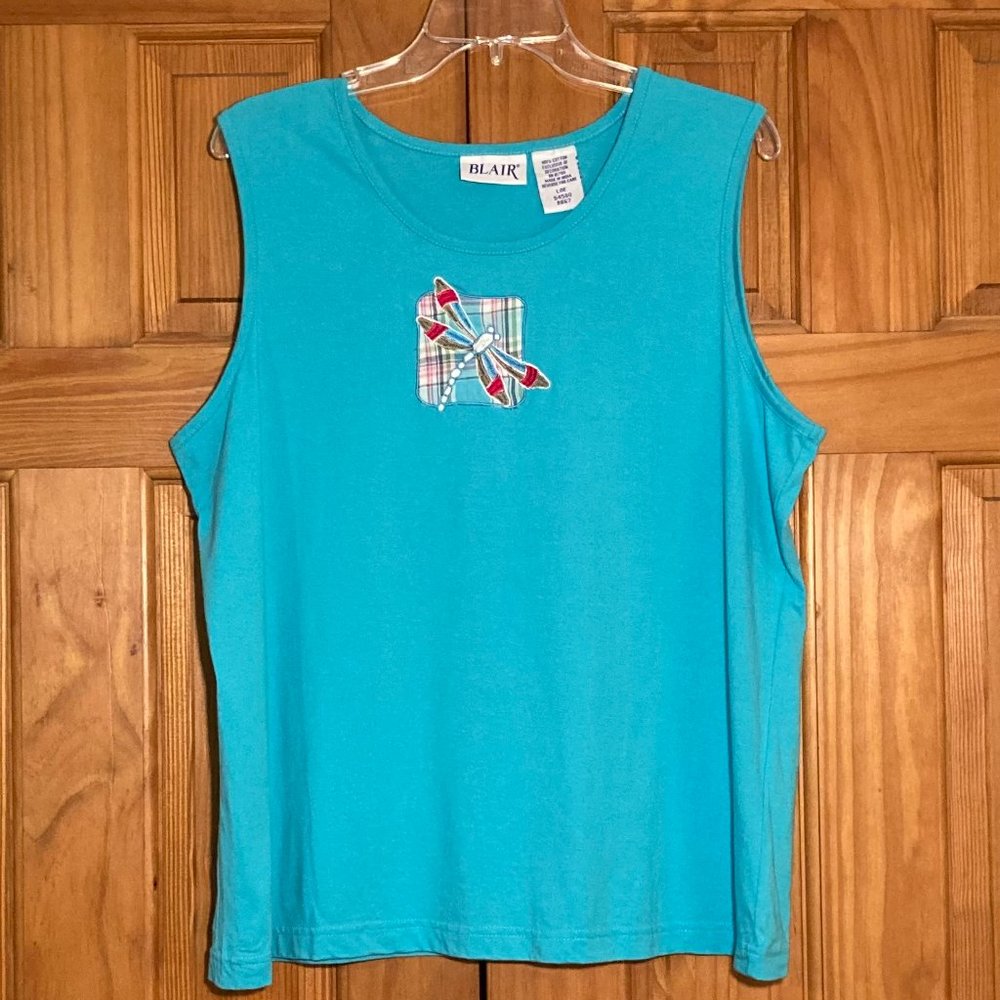 NWOT Blair Vintage 90s Top Sleeveless Blouse Blue Size L Large